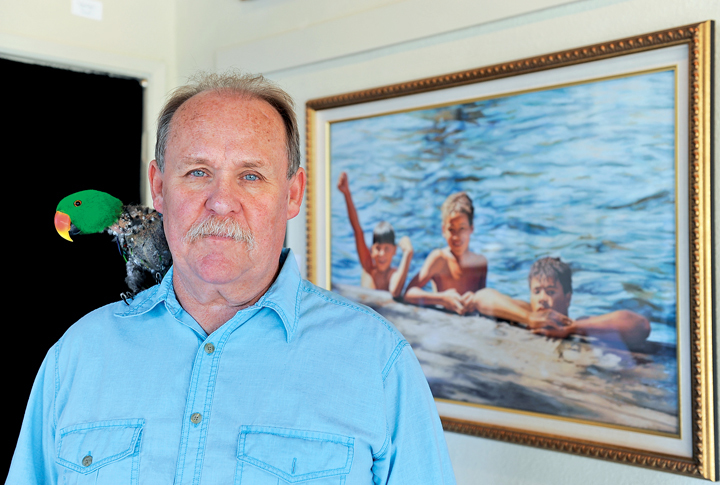 Chris Kaufman/Appeal-DemocratWaif Mullin, of Chico, with his bird Pappi, will have a show of his pastel work at The Theater Gallery on Plumas Street in Yuba City.