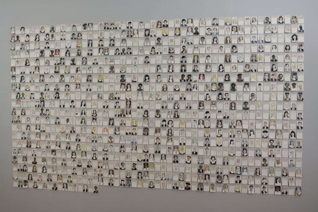 01_Gouldthorpe_James_Seniors JAMES GOULDTHORPESenior, 2014-16Ink, watercolor and gouache, NFSParticles: A Painting in Ten Chapters. Each chapter examines a different moment in a lifetime. Seniors is a painting of my entire senior high school class, including their senior statements.