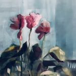 Adele Etcheverry Sheets, "Ladies’ Rendezvous”, oil on linen panel, 8x10”, $175 framed. My intention is to paint these three beautiful cyclamens in a new US trending style, which I admire. Disrupted Realism started on the East coast in Philadelphia. Artists in the San Francisco Bay Area quickly absorbed it. Through the past year, I have experimented with Disrupted Realism. I like the idea of keeping realism but also distorting it to tell an interesting story. Currently, I am developing a collection of works that I intend to post to my OSAT virtual gallery in May 2021. 