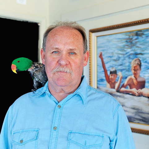 Chris Kaufman/Appeal-DemocratWaif Mullin, of Chico, with his bird Pappi, will have a show of his pastel work at The Theater Gallery on Plumas Street in Yuba City.