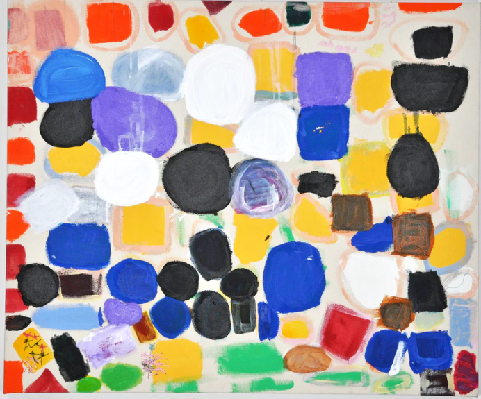 Shantae Robinson,Untitled (P0338),Acrylic and embroidery on raw canvas, 36 x 30" 